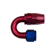 Raccord 180 degrs femelle concave tournant JIC UNF/durite tresse inox - Coloris bleu-rouge