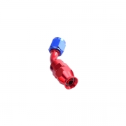 Adaptateur 45 degrs femelle concave tournant JIC UNF/durite PTFE - Coloris bleu-rouge