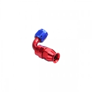 Adaptateur 90 degrs femelle concave tournant JIC UNF/durite PTFE - Coloris bleu-rouge